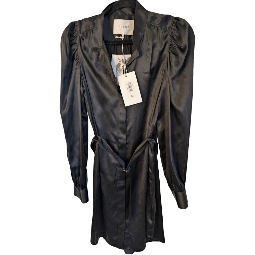 FRAME Gillian Silk Mini Shirt Dress Black Size Small NWT - Picture 6 of 12
